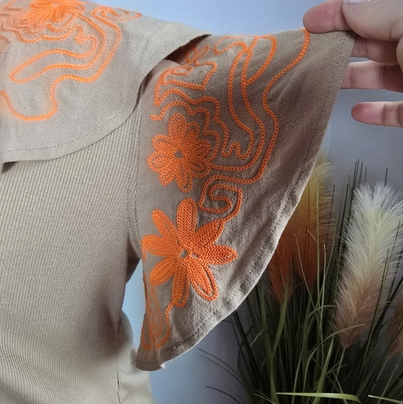 Anthropologie, New, Dolan Linen Blend Rib Knit Embroidered Ruffle Top Size XL - Picture 5 of 14